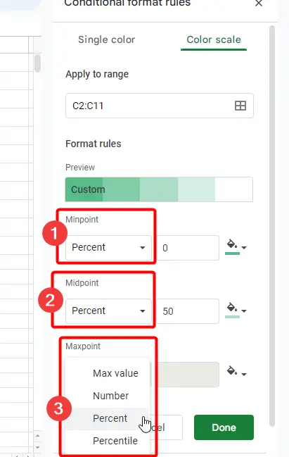 How to use Color Scale in Google Sheets