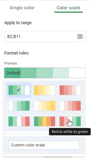 How to use Color Scale in Google Sheets