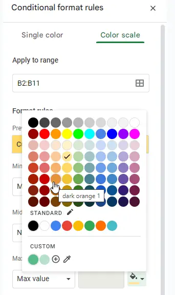 How to use Color Scale in Google Sheets