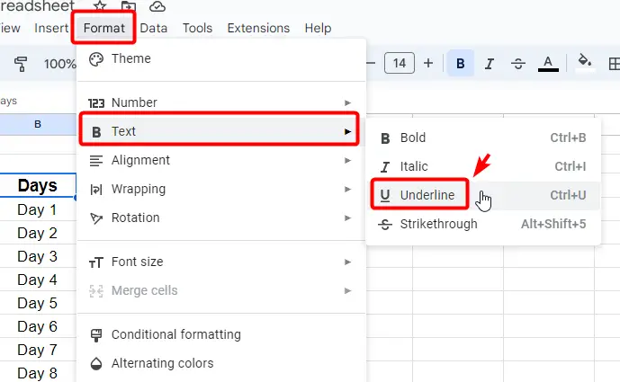 How to Underline in Google Sheets