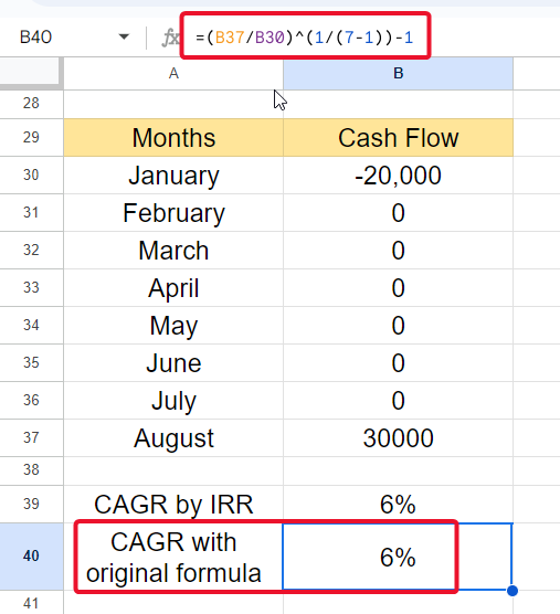 How to use IRR Function in Google Sheets