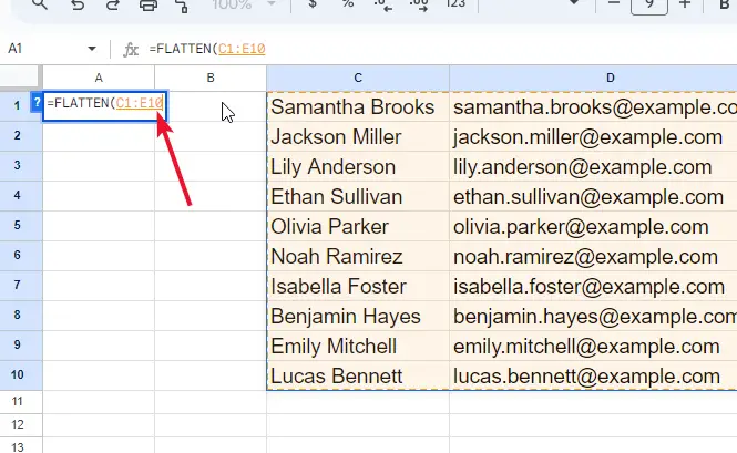 The FLATTEN Function in Google Sheets